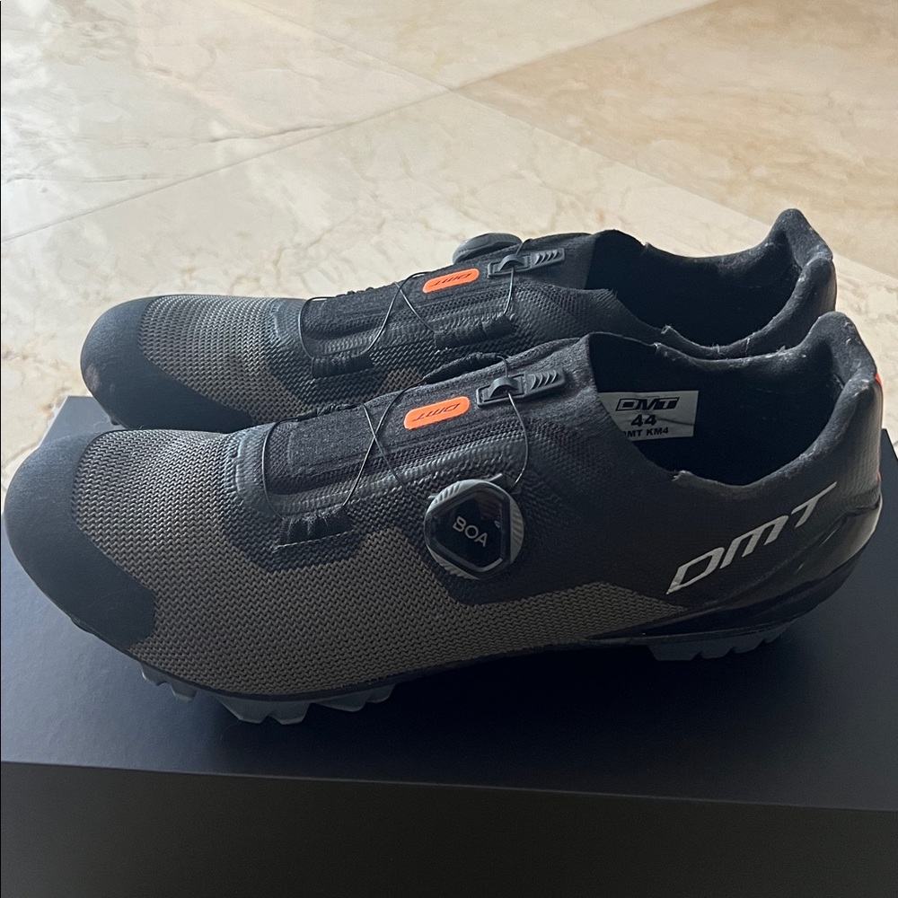 Men's Athletic Cycling Shoes in Black and Gray with Orange Accent